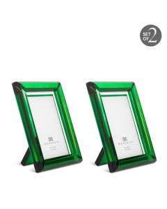 Picture Frame Theory L set of 2 Green Crystal Glass