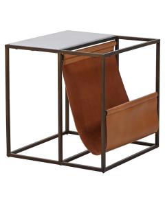 Pavilion Chic Magazine Rack Side Table Marble & Leather