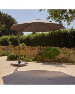 Chichester Premium 3m Sand Round Side Post Parasol with Protective Cover and wheeled base