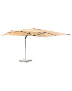 Set Worcester Sand Rectangle Side Post Parasol with LED & Protective Cover 4m x 3m Inc Base