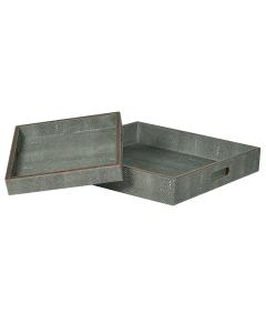 Set 2 Faux Shagreen Leather Trays