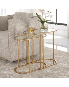 Slide Nesting Side Tables Brass & Glass