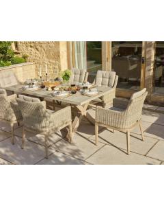 Monterey 180 x 100cm Ceramic Top Outdoor Table & 6 Vogue Armchairs - Sandstone