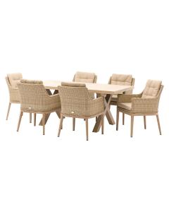 Monterey 180 x 100cm Ceramic Top Outdoor Table & 6 Vogue Armchairs - Sandstone